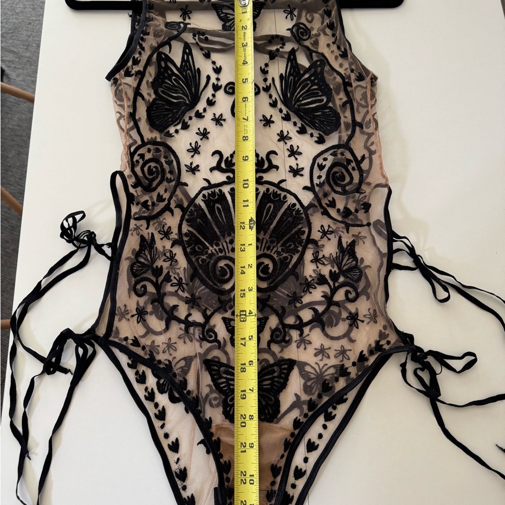 For Love & Lemons Karina Sheer Black Embroidered Butterfly Bodysuit - Picture 3 of 16